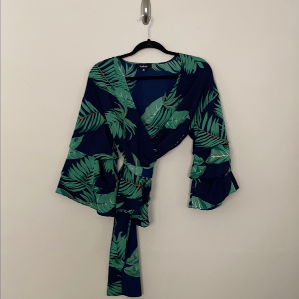 Aakaa Bell Sleeve Wrap Blouse